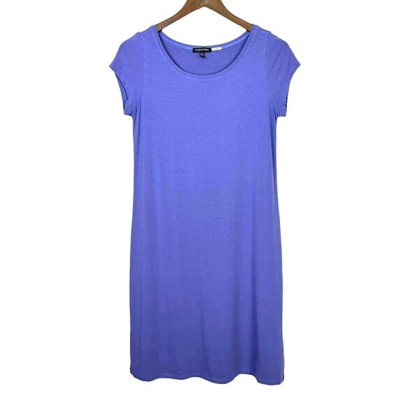Eileen Fisher | Lilac Purple Round Neck Short Sleeve Knee Length T-shirt Dress - Picture 1 of 8